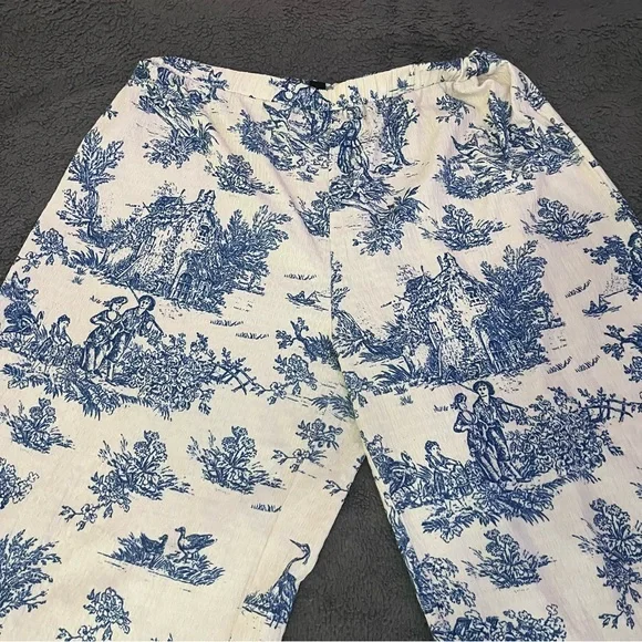 Cider Blue Toile Print Wide Leg Pants Cottagecore Size XL - Picture 4 of 9
